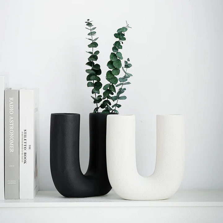 U Shape Ceramic Vase – Modern Centerpiece for Home Decor