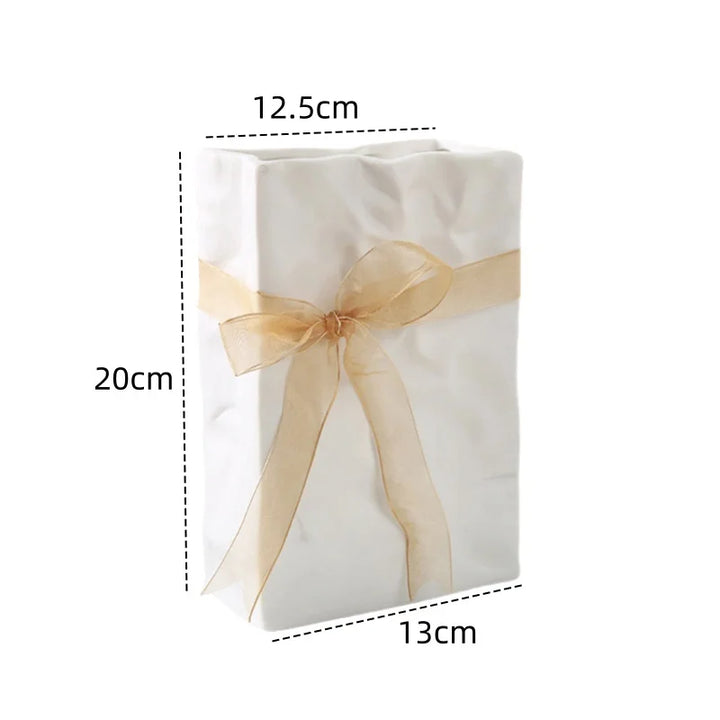 Ceramic Paper Bag Vase – Nordic Modern Home Decoration