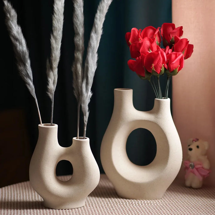 Nordic White Ceramic Vase – Modern Decorative Flower Vase with Unique Shape for Living Room, Bedroom & Home Decor