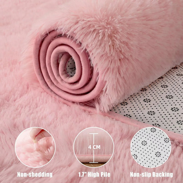 Pink Fluffy Plush Carpet – Large Kids Bedroom Area Rug