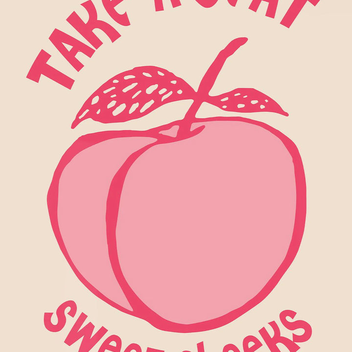 Funny Retro Bathroom Wall Art – “Take A Seat Sweet Cheeks” Canvas Print | Quirky Toilet Decor with Strawberry & Peach Design  2. Descrição Otimizada
