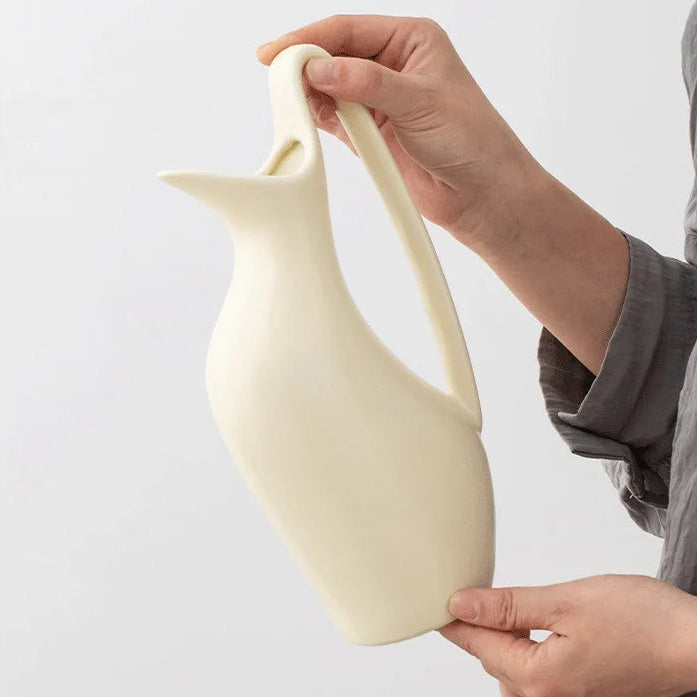 Single Ear Porcelain Vase – Modern Boho Centerpiece