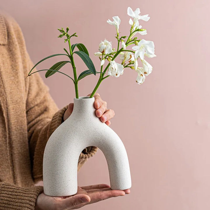 Jarrón de cerámica blanca sin esmaltar CAPIRON, arte moderno, hierba de pampa nórdica, maceta con flores secas frescas, estante para escritorio, mesa, decoración de oficina