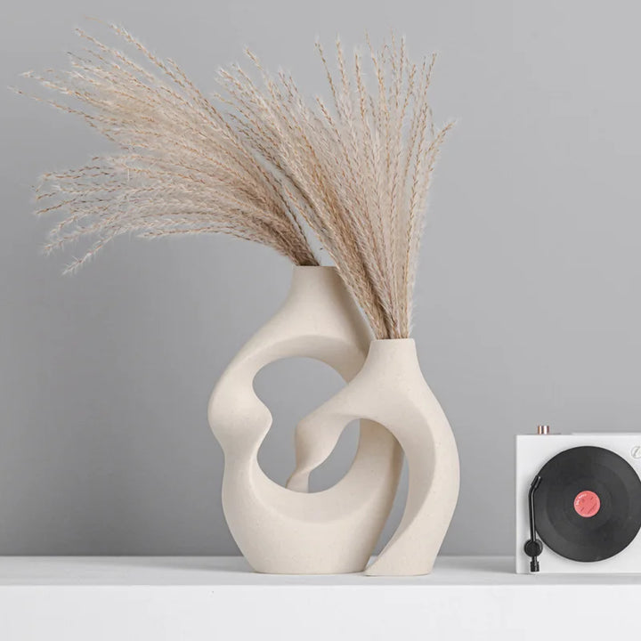 Boho Ceramic Vases Set – Hollow Nordic Tabletop Decor