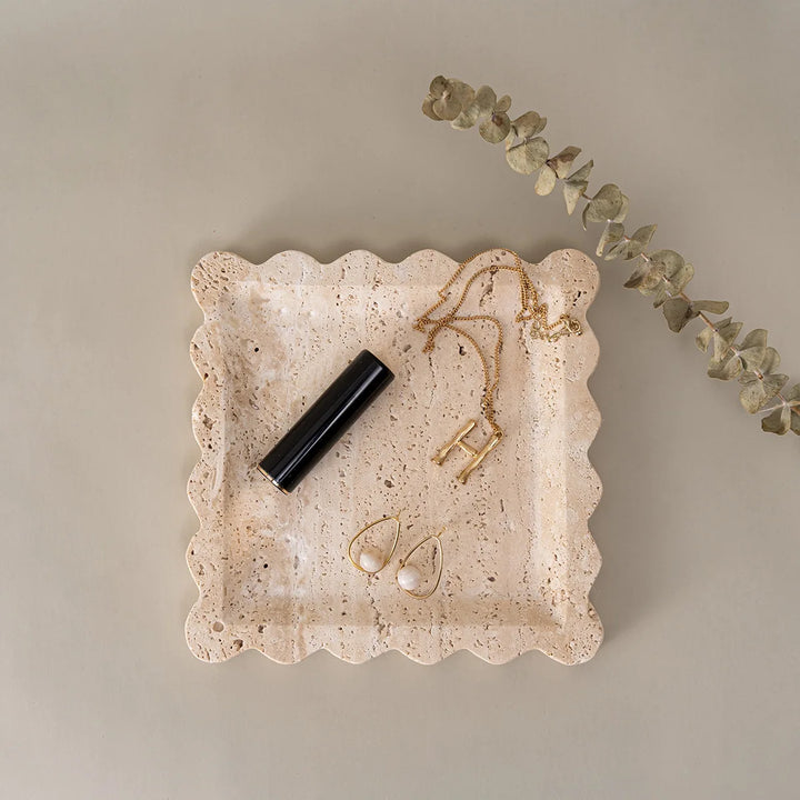 Travertine Marble Incense Burner – Beige Stone Decorative Tray