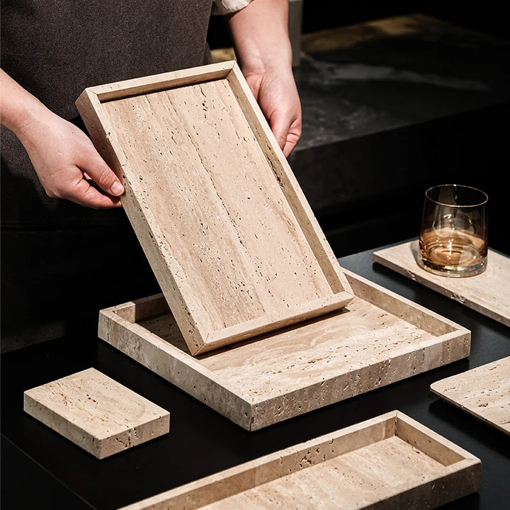 Natural Travertine Counter Tray for Bathroom & Kitchen