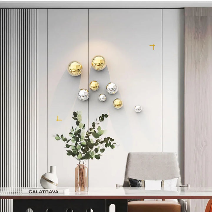 Golden and Silver Ball Wall Hanging Set – Modern Decor