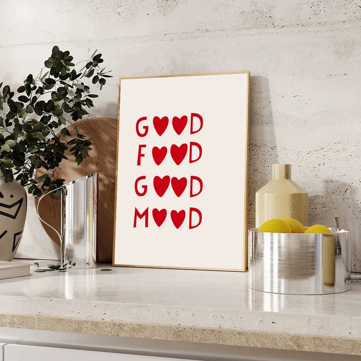 Red Heart Kitchen Quote Poster – Minimalist Nordic Canvas Print for Cooking Area, Dining Room & Restaurant Wall Art Decor