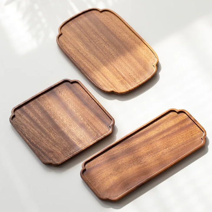 Japanese Walnut Wood Cloud Plate – Square Wooden Tray for Snacks, Fruits, or Breakfast | Minimalist Decorative Serving Platter for Dining & Living Room
