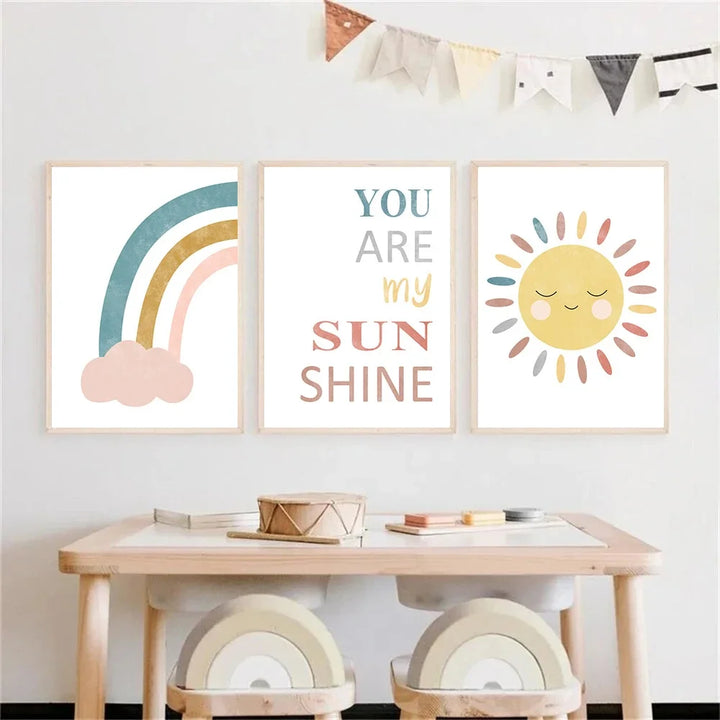 You Are My Sunshine Rainbow Nursery Canvas Wall Art