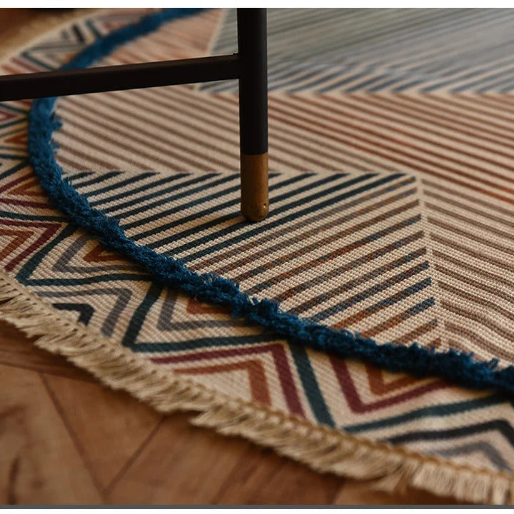 Moroccan Cotton Linen Round Rug – Geometric Floor Decor