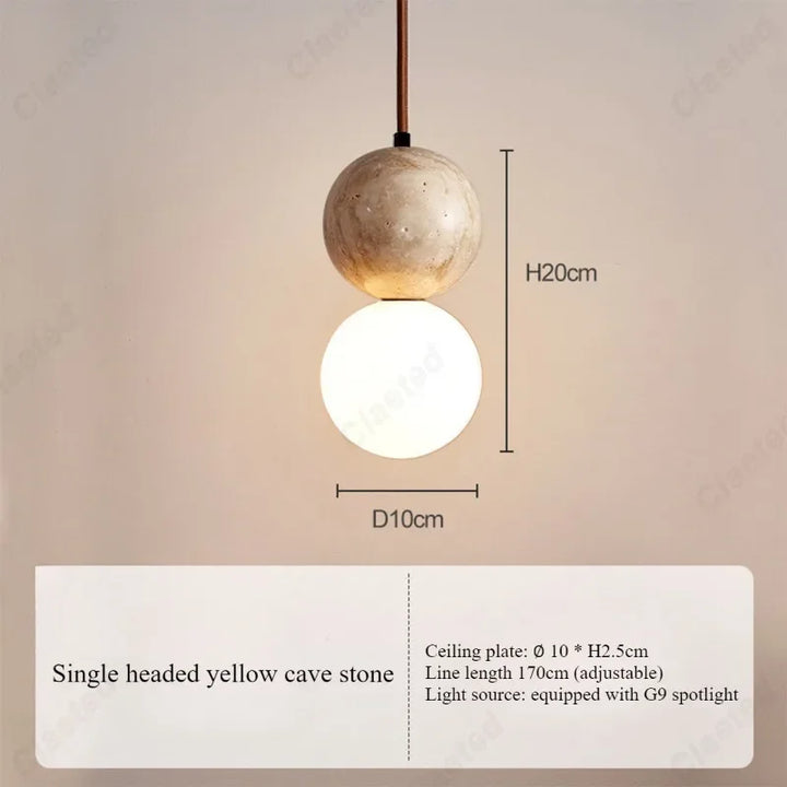 Retro LED Cave Stone Pendant Light – Creative Wooden Hanging Lamp for Dining Room, Living Room & Bedroom Decor