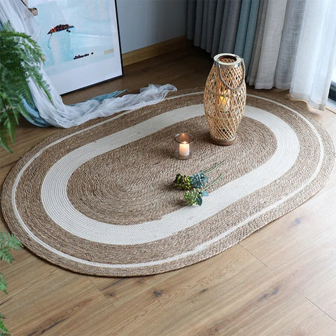 Round Woven Rattan Rug – Natural Bamboo Fiber Floor Mat