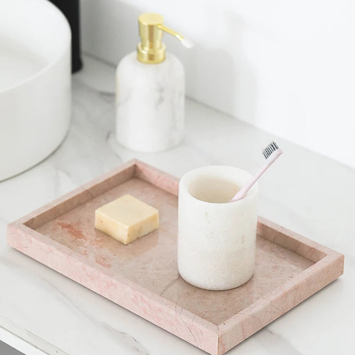 Pink Marble Vanity Tray – Natural Stone Perfume & Jewelry Organizer