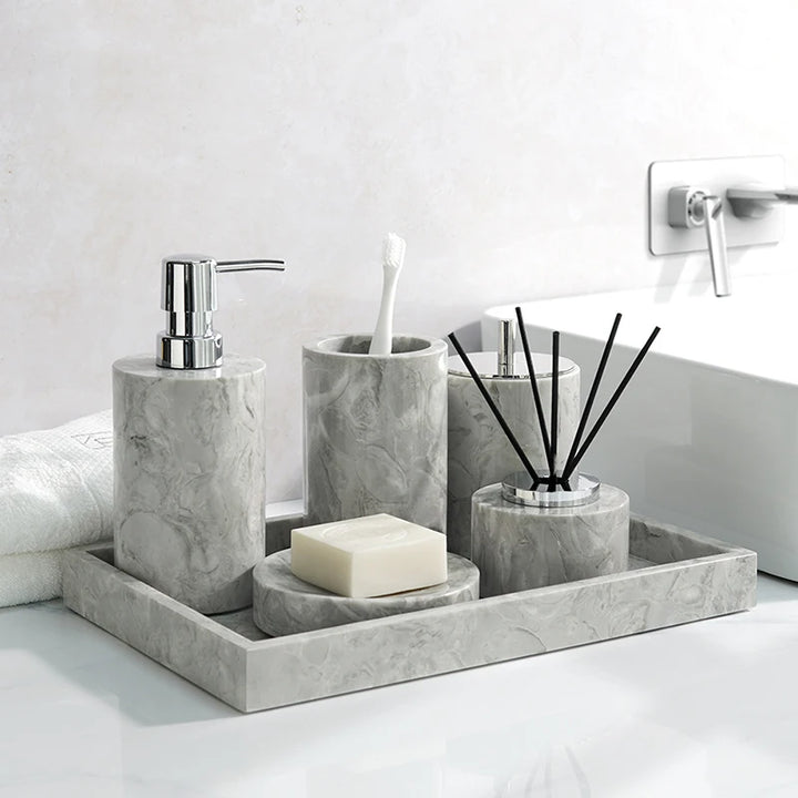 Pitaya Marble Bathroom Set – Luxury Soap Dispenser & Organizer