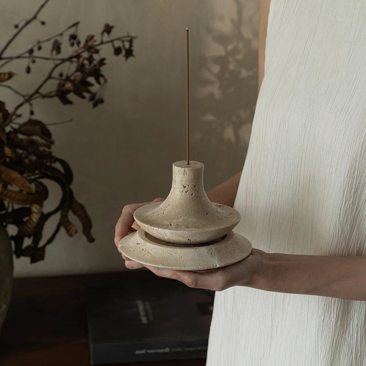 Vintage Travertine & Marble Stick Incense Holder