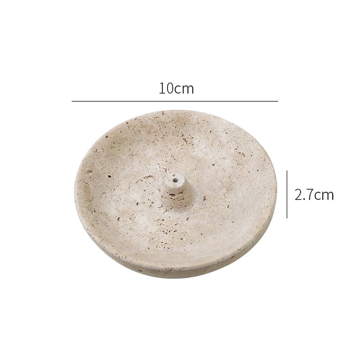 Vintage Travertine Incense Holder – Natural Stone Round Disc Burner & Ash Catcher | Antique-Style Marble Aromatherapy Plate