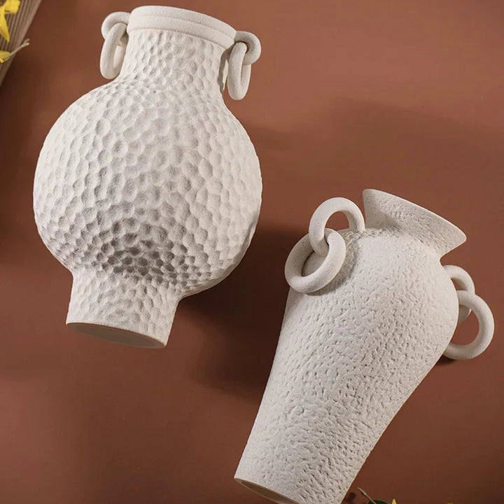 Nordic Ceramic Amphora Vase – Handmade Table Centerpiece