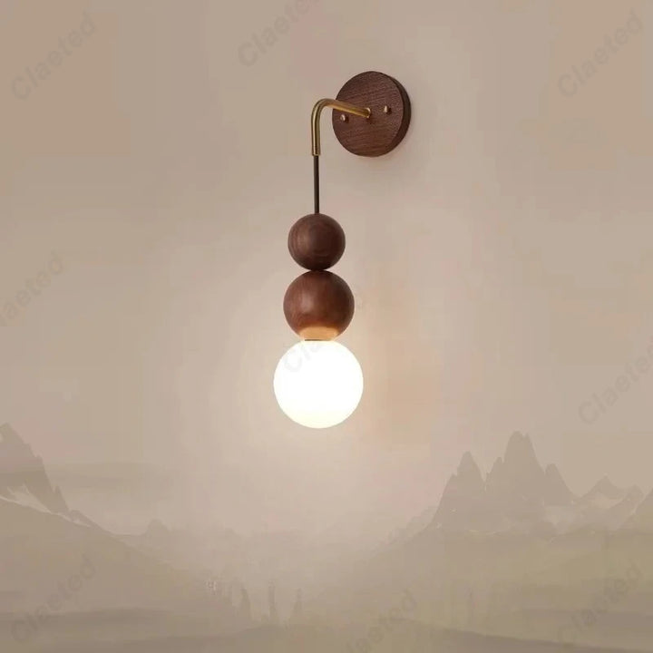 Retro Walnut Glass LED Wall Lamp – Luxury Decorative Light