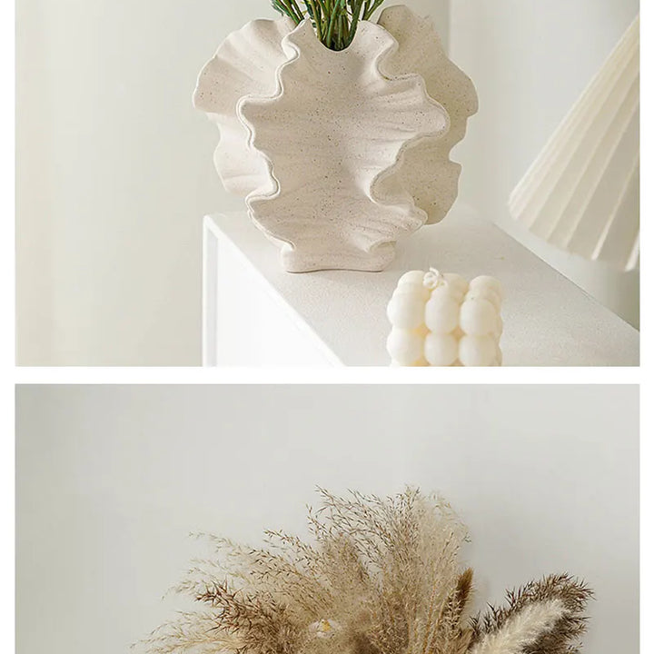 Nordic Ceramic Coral Vase – Beige Matte Tabletop Decor