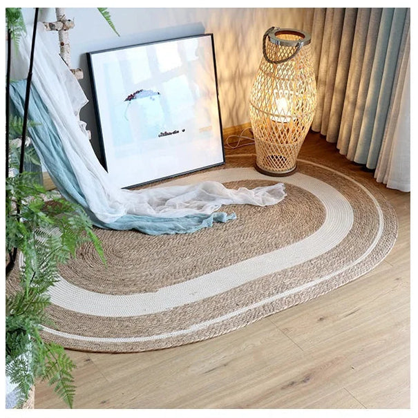 Round Woven Rattan Rug – Natural Bamboo Fiber Floor Mat