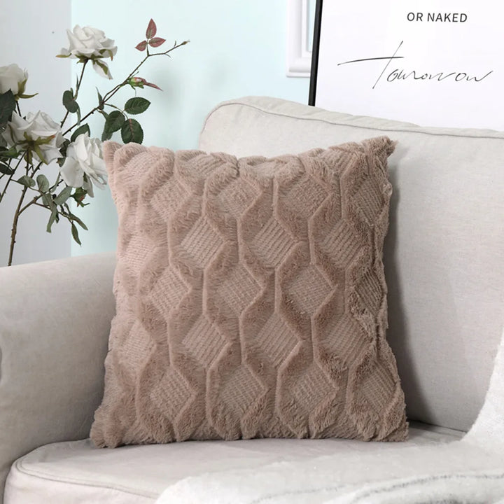 3D Plush Geometric Embroidered Cushion Cover