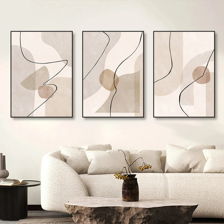 Abstract Beige Geometry Canvas – Modern Boho Wall Art