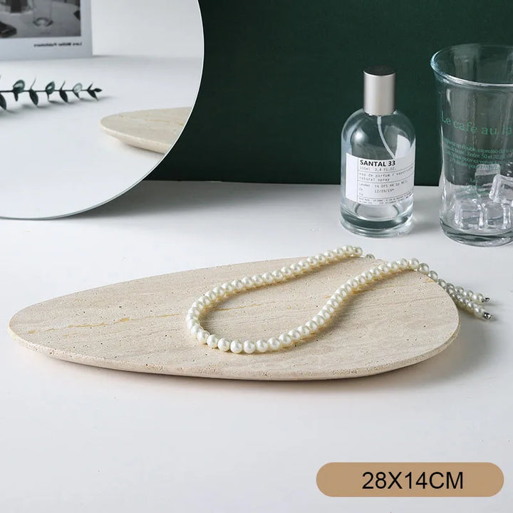 Irregular Natural Travertine Marble Tray – Jewelry, Vanity & Perfume Display Dish for Bathroom, Bedroom or Kitchen Decor