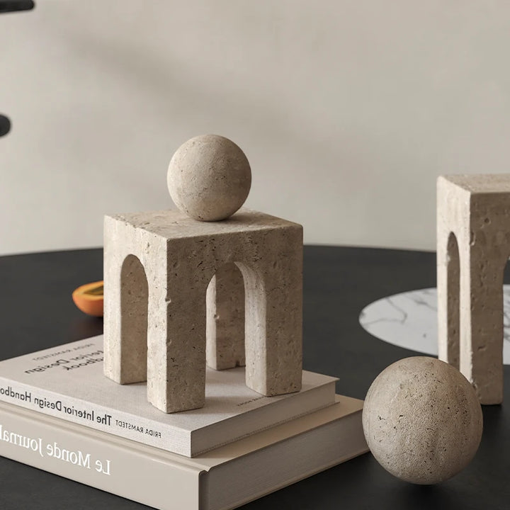 Travertine Archway Sculpture – Modern Stone Figurine for Shelf, Coffee Table, Bookshelf & TV Cabinet | Minimalist Home Decor