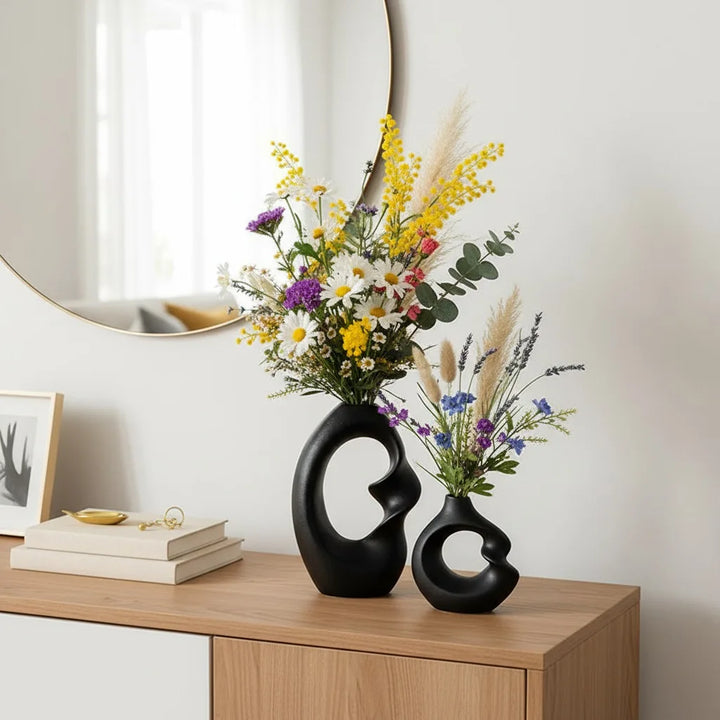 Matte Ceramic Vase Set of 2 – Nordic Pampas Grass Home Décor