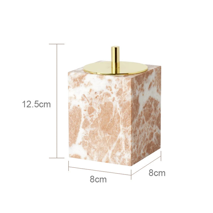 Coral Pink Marble Bathroom Set – 7-Piece Natural Stone Accessories | Soap Dispenser, Toothbrush Holder, Tissue Box, Tray & More