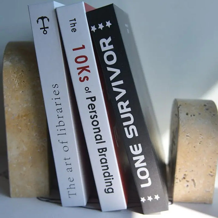 Retro Travertine Bookends – Natural Stone Book Holder