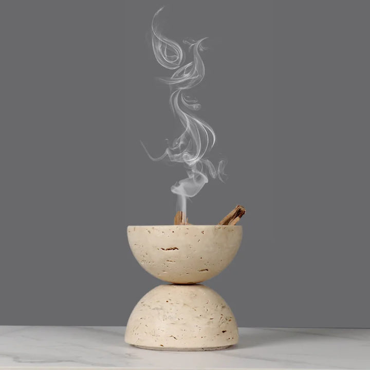 Travertine Marble Incense Burner – Beige Stone Decorative Tray