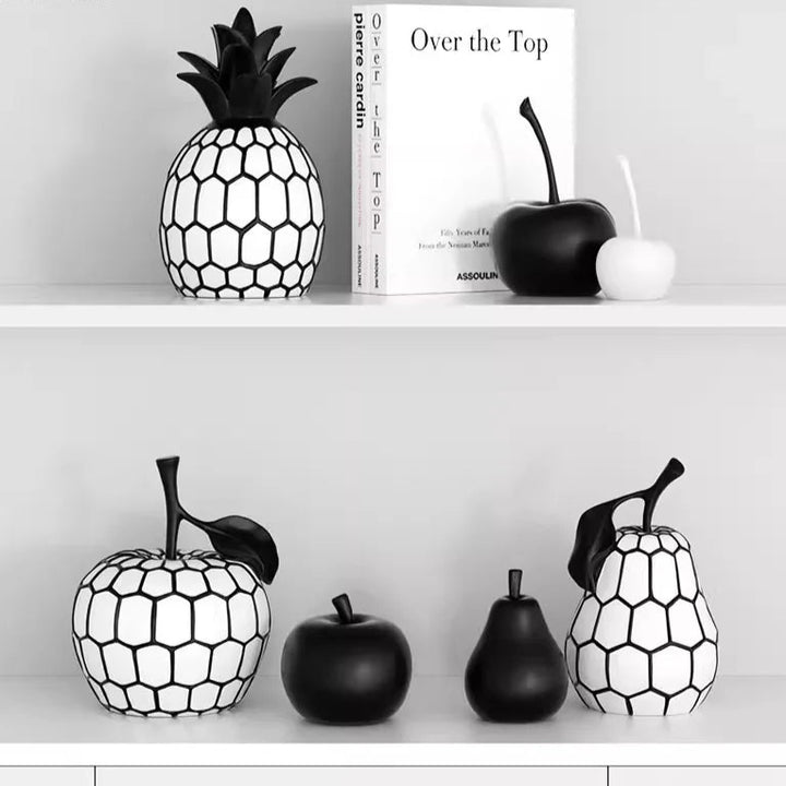 Black & White Stripe Fruit Statue – Modern Resin Decor