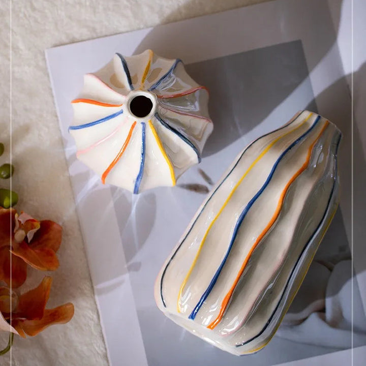 Colorful Stripe Ceramic Vase – Modern Centerpiece Home Decor