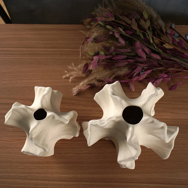 Nordic Ceramic Coral Vase – Beige Matte Tabletop Decor