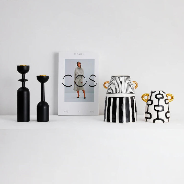 Black & White Striped Ceramic Vase – Modern Home Decor