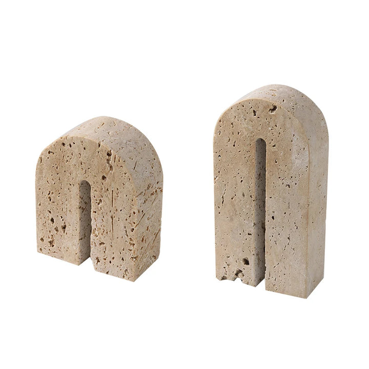 Retro Travertine Bookends – Natural Stone Book Holder