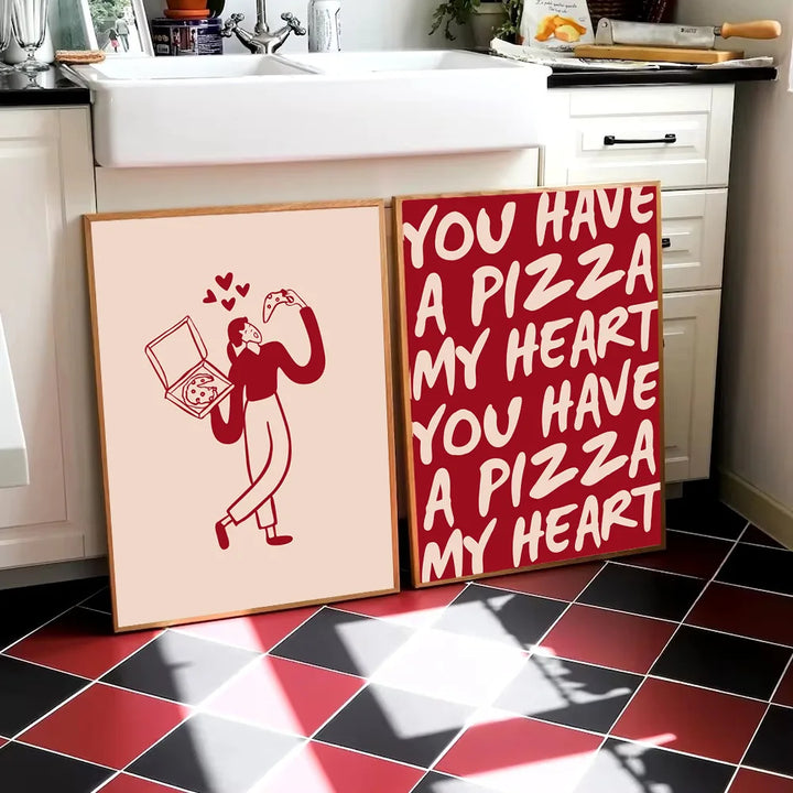 Cute Heart-Shaped Pizza Wall Art – Trendy Valentine’s Day Canvas Poster for Kitchen & Home Décor