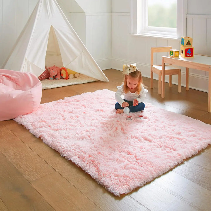 Pink Fluffy Plush Carpet – Large Kids Bedroom Area Rug