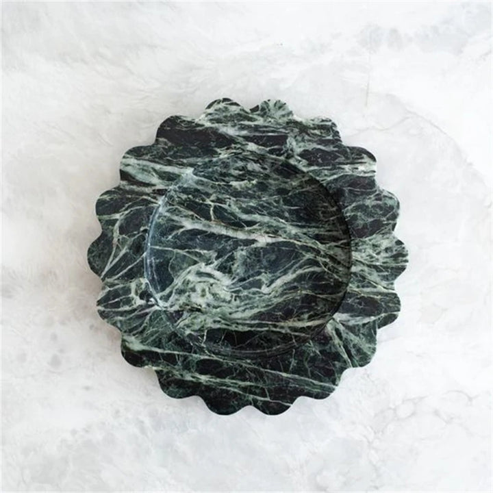 Natural Travertine Marble Tray – Scalloped Luxury Jewelry & Display Plate | Square Stone Organizer for Home & Vanity Decor