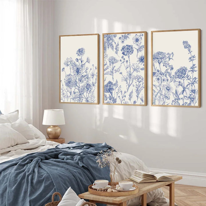 Blue Botanical Abstract Canvas Print – Minimalist Wall Art