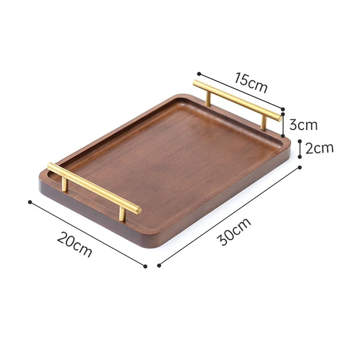 Bamboo Tea Serving Tray with Metal Handle – Right-Angled Wooden Breakfast Tray for Snacks, Drinks, Hotel & Home Use