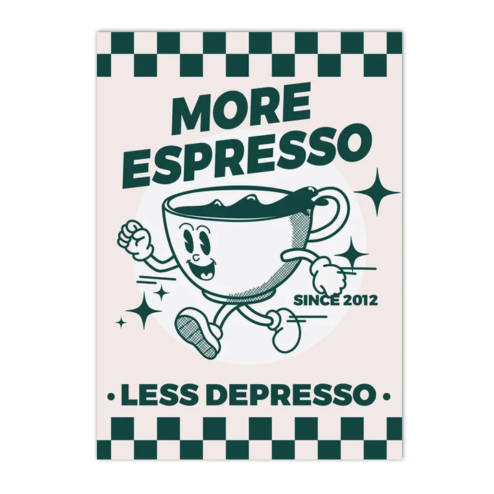 "More Espresso Less Depresso" Wall Art – Funky Coffee Quote Canvas Print for Kitchen, Café & Home Décor