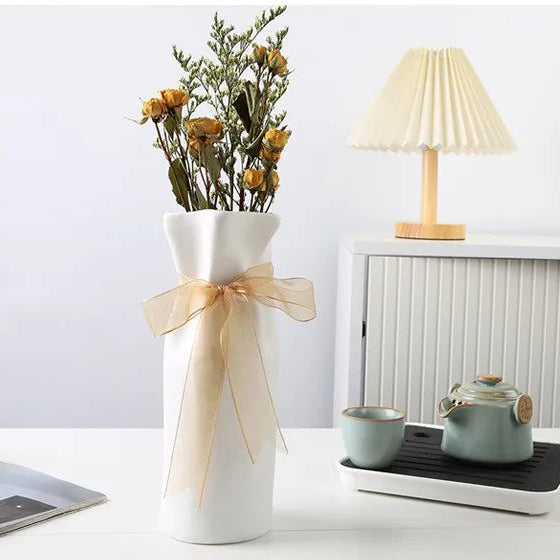 Ceramic Paper Bag Vase – Nordic Modern Home Decoration