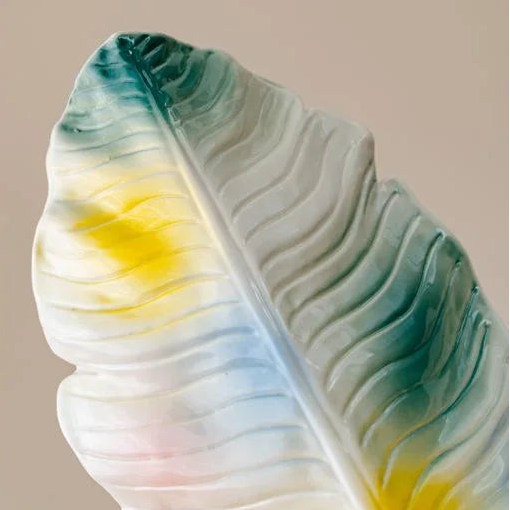 Modern Banana Leaf Ceramic Vase – Colorful Abstract Glazed Decor