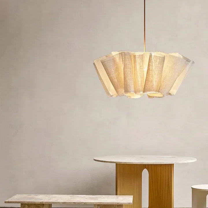 Nordic Wabi-Sabi Pendant Light – Creamy White LED Chandelier in Japanese Fiber for Bedroom, Living Room or Artful Interior Decor