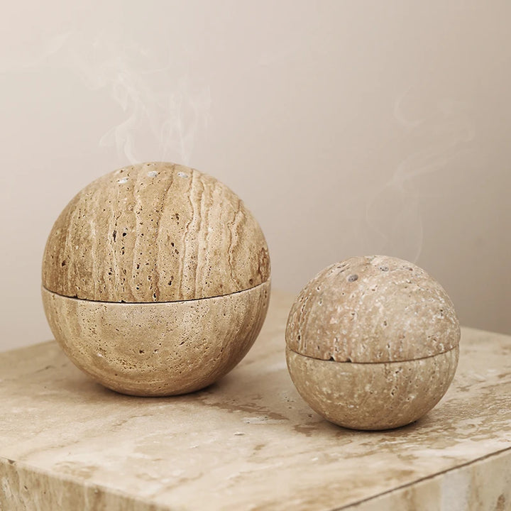 Beige Travertine 9-Hole Sphere Incense Burner