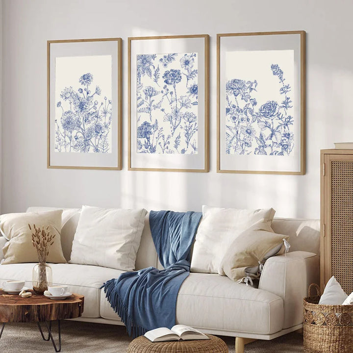 Blue Botanical Abstract Canvas Print – Minimalist Wall Art