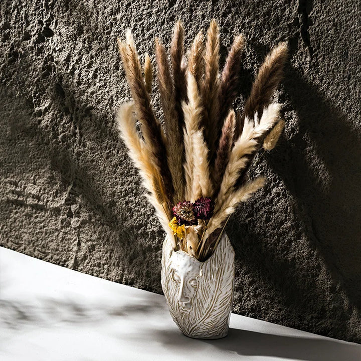 Abstract Face Ceramic Vase – Nordic Tabletop Decor